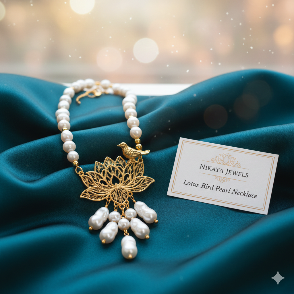 Lotus Pearl Necklace – Handcrafted Imitation Jewellery with Elegant Pearl Finish
